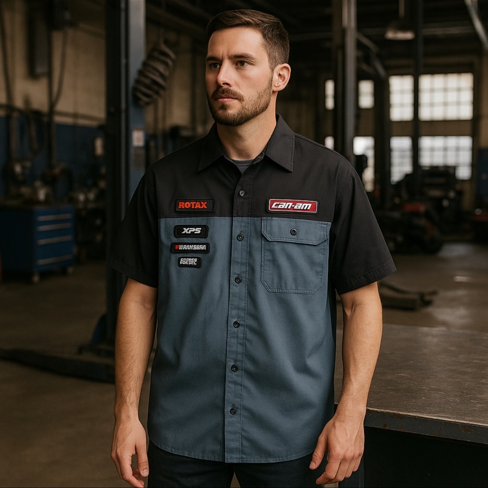 BRP Can-Am Rotax Men’s Colorblock Work Shirt Black Gray Short Sleeve XL - Picture 2 of 8